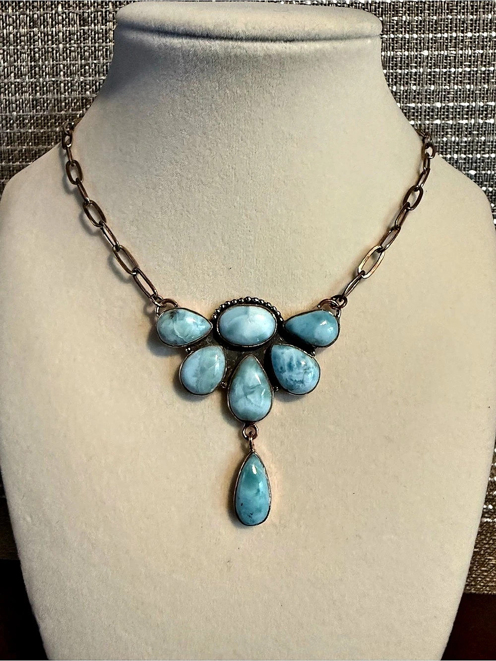 18” Copper Larimar Statement Necklace Blue Stone Southwestern Boho